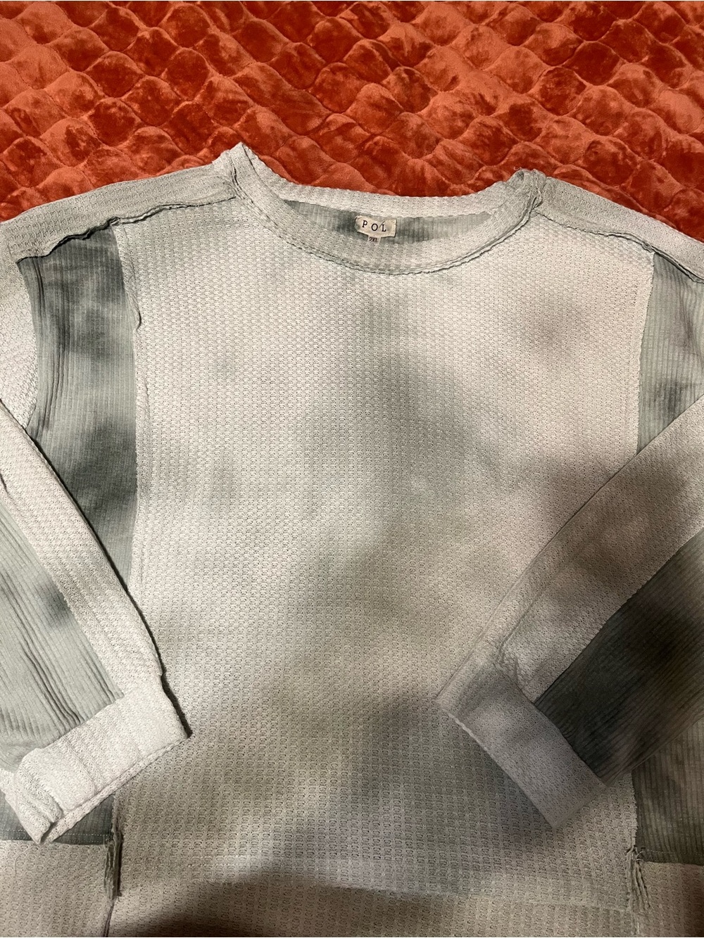 POL Women's Green Tie-Dye Waffle Knit Top